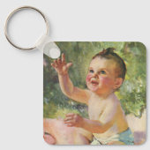 ヴィンテージ子どもピンク毛布のかわいい赤ちゃん キーホルダー (正面)