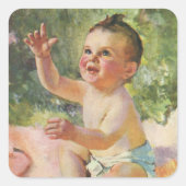 ヴィンテージ子どもピンク毛布のかわいい赤ちゃん スクエアシール (正面)