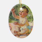 ヴィンテージ子どもピンク毛布のかわいい赤ちゃん セラミックオーナメント (裏面)