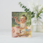 ヴィンテージ子どもピンク毛布のかわいい赤ちゃん ポストカード (スタンド正面)