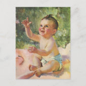 ヴィンテージ子どもピンク毛布のかわいい赤ちゃん ポストカード (正面)