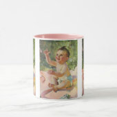 ヴィンテージ子どもピンク毛布のかわいい赤ちゃん マグカップ (中央)