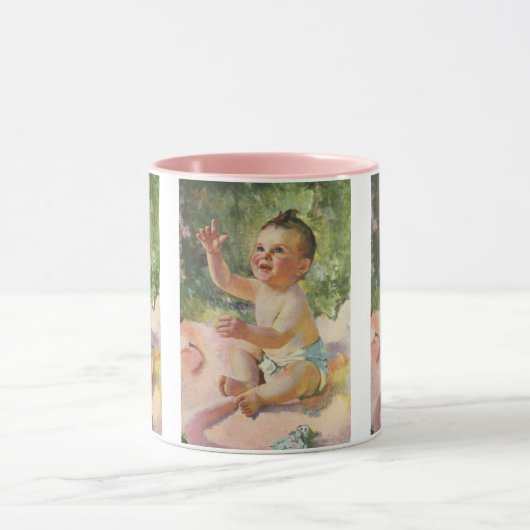 ヴィンテージ子どもピンク毛布のかわいい赤ちゃん マグカップ (中央)