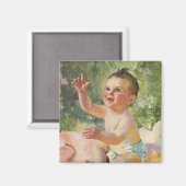 ヴィンテージ子どもピンク毛布のかわいい赤ちゃん マグネット (正面/裏面)