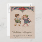ヴィンテージ子ども踊り遊ハートバレンタイン シーズンポストカード (正面/裏面)