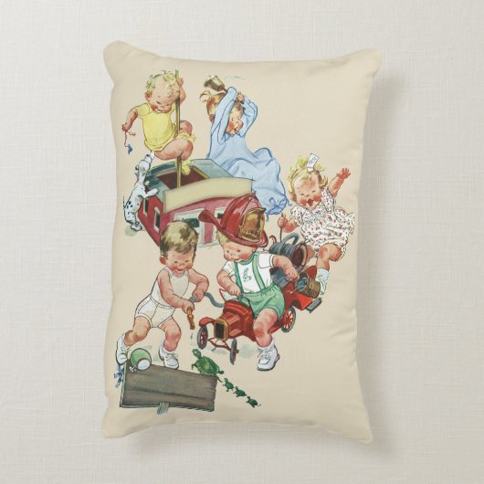 ヴィンテージ子ども達遊が消防車で遊ぶ アクセントクッション (裏面(縦))