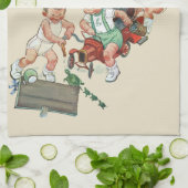 ヴィンテージ子ども達遊が消防車で遊ぶ キッチンタオル (折り畳み)