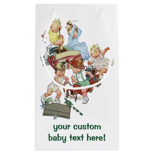 ヴィンテージ子ども達遊が消防車で遊ぶ スモールペーパーバッグ (裏面)