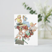 ヴィンテージ子ども達遊が消防車で遊ぶ ポストカード (スタンド正面)