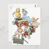 ヴィンテージ子ども達遊が消防車で遊ぶ ポストカード (正面/裏面)