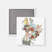 ヴィンテージ子ども達遊が消防車で遊ぶ マグネット (正面/裏面)