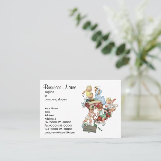 ヴィンテージ子ども達遊が消防車で遊ぶ 名刺 (スタンド正面)