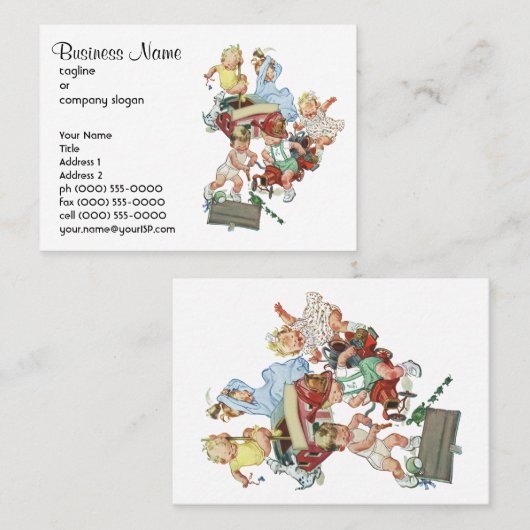 ヴィンテージ子ども達遊が消防車で遊ぶ 名刺 (正面/裏面)