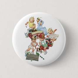 ヴィンテージ子ども達遊が消防車で遊ぶ 缶バッジ