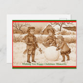 ヴィンテージ子ども雪だるま思い出はがき シーズンポストカード (正面/裏面)