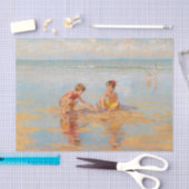 ヴィンテージ子アットザビーチアンティークビーチシーン 薄葉紙 (クラフト)