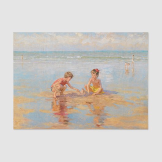 ヴィンテージ子アットザビーチアンティークビーチシーン 薄葉紙 (正面)