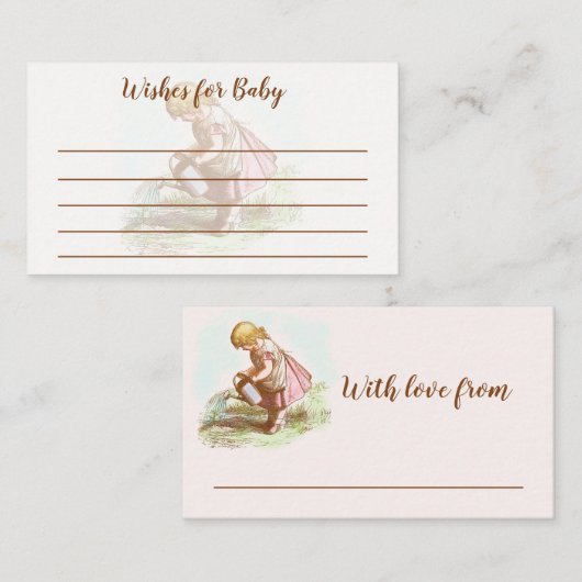ヴィンテージ子スケッチガーデンパーティーベビーシャワー エンクロージャーカード (正面/裏面)