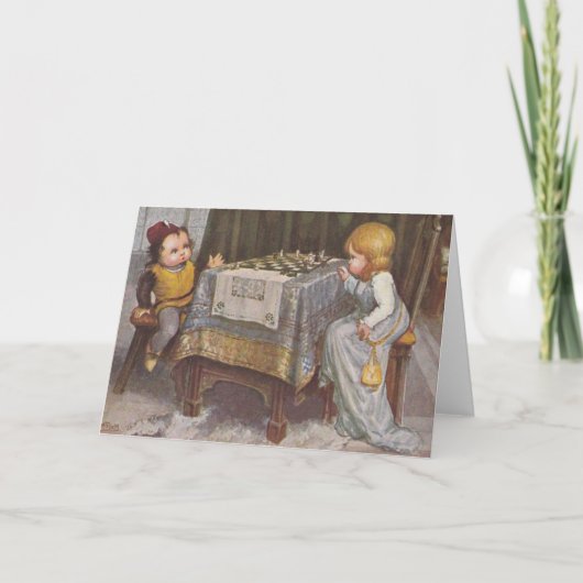 ヴィンテージ子チェスゲームのノートカード カード (正面)