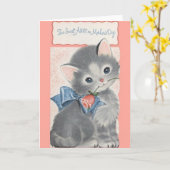 ヴィンテージ子ネコ母のデイカードおばさん カード (黄色い花)