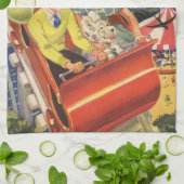 ヴィンテージ子バルーン犬ローラーコースター乗り キッチンタオル (折り畳み)