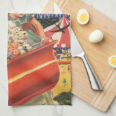 ヴィンテージ子バルーン犬ローラーコースター乗り キッチンタオル (四つ折り)