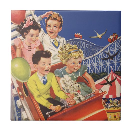 ヴィンテージ子バルーン犬ローラーコースター乗り タイル (正面)