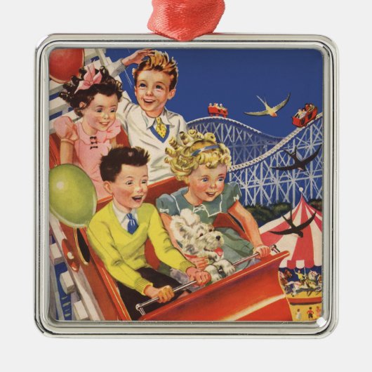 ヴィンテージ子バルーン犬ローラーコースター乗り メタルオーナメント (正面)