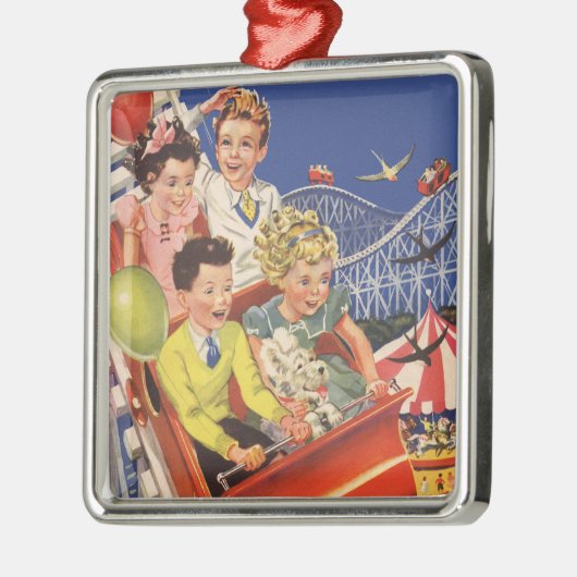 ヴィンテージ子バルーン犬ローラーコースター乗り メタルオーナメント (左)