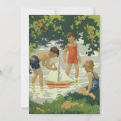 ヴィンテージ子供の夏のヨット誕生日パーティー 招待状 (正面)