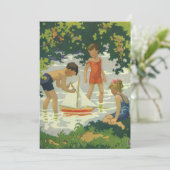 ヴィンテージ子供の夏のヨット誕生日パーティー 招待状 (スタンド正面)