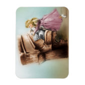 ヴィンテージ子供へアート，フォトマグネット – ピアノガール マグネット (縦)