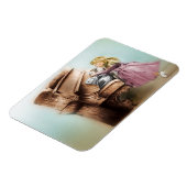 ヴィンテージ子供へアート，フォトマグネット – ピアノガール マグネット (左側)