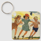 ヴィンテージ子供少年少女おもしろいローラースケートで滑る キーホルダー (正面)