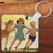 ヴィンテージ子供少年少女おもしろいローラースケートで滑る キーホルダー (裏面)