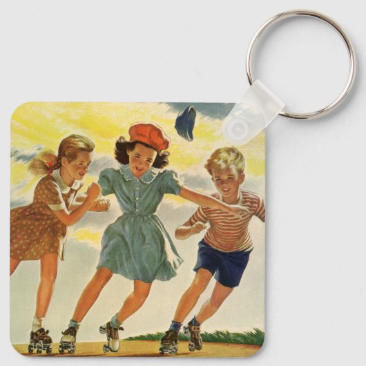 ヴィンテージ子供少年少女おもしろいローラースケートで滑る キーホルダー (裏面)