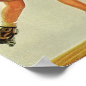 ヴィンテージ子供少年少女おもしろいローラースケートで滑る ポスター (角)