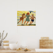 ヴィンテージ子供少年少女おもしろいローラースケートで滑る ポスター (キッチン)