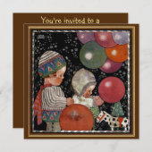 ヴィンテージ子供誕生日パーティーバルーンおもちゃおもしろい! 招待状 (正面/裏面)