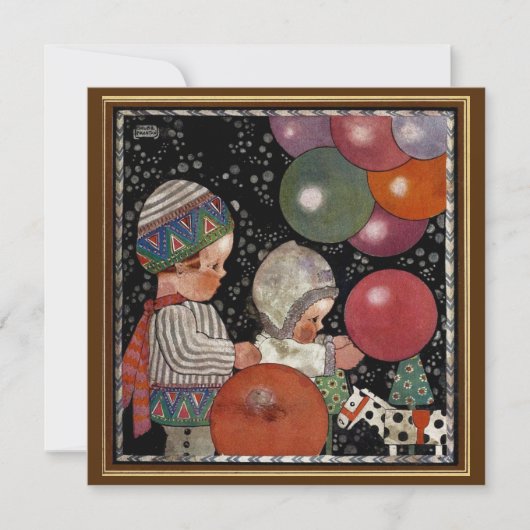 ヴィンテージ子供誕生日パーティーバルーンおもちゃおもしろい! 招待状 (正面)