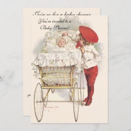 ヴィンテージ子供赤ビクトリアンちゃんシャワー招待状 招待状