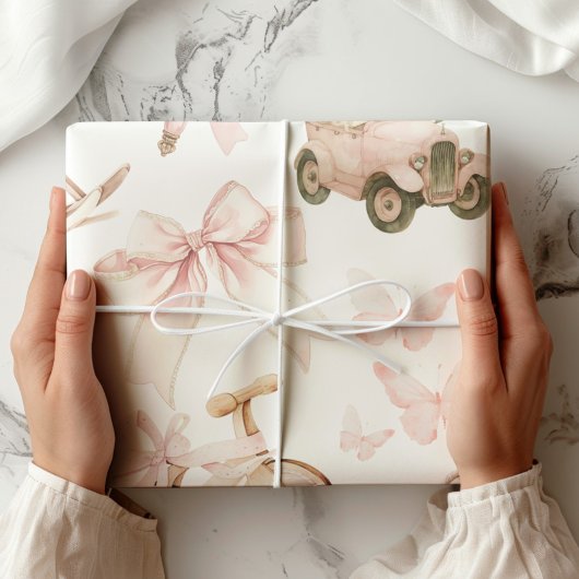 ヴィンテージ子供部屋ピンクガール ラッピングペーパー