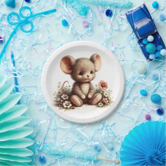 ヴィンテージ子供部屋マウスフラワー ペーパープレート (パーティー)