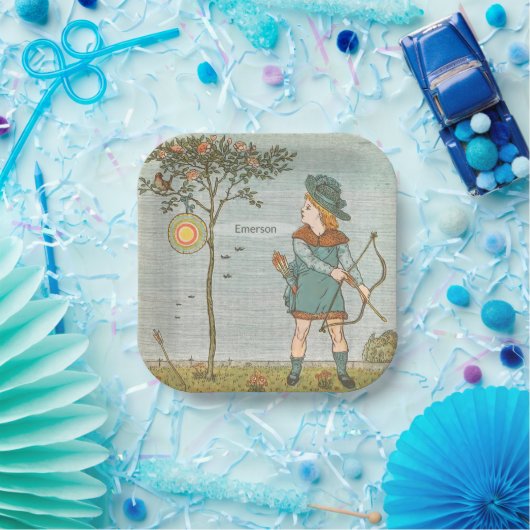 ヴィンテージ子供部屋ライムイラストレーションボーイボウアロー ペーパープレート (パーティー)