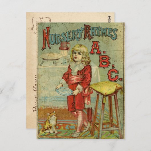 ヴィンテージ子供部屋ライムABC子供書籍カバー ポストカード (正面/裏面)