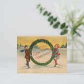 ヴィンテージ子持ちリースハッピーニューイヤー ポストカード (スタンド正面)