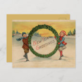ヴィンテージ子持ちリースハッピーニューイヤー ポストカード (正面/裏面)