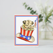 ヴィンテージ子犬とフラグ葉書 ポストカード (スタンド正面)