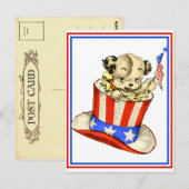 ヴィンテージ子犬とフラグ葉書 ポストカード (正面/裏面)