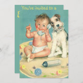 ヴィンテージ子犬の子供の誕生日パーティーの招待 招待状 (正面/裏面)